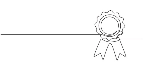Award badge continuous one line drawing. Isolated on white background vector illustration. Pro vector, Continuous one line shape award isolated vector illustration. Award Ribbon Continuous Line Icon © Vector Man