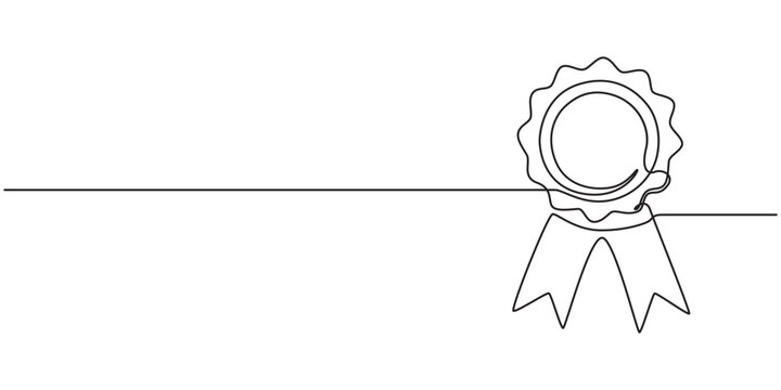 Award badge continuous one line drawing. Isolated on white background vector illustration. Pro vector, Continuous one line shape award isolated vector illustration. Award Ribbon Continuous Line Icon