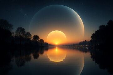 Peaceful nature scenery with cosmic view and starry atmosphere