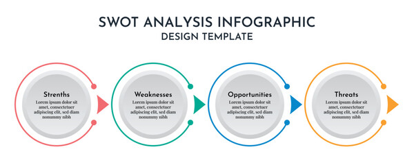 Modern SWOT Analysis Business Info graphics Showing Strenths Weaknesses Opportunities And Threats Flat Vector Design