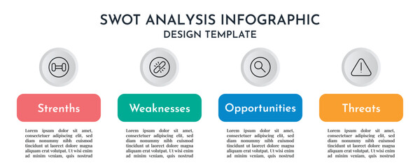 Modern SWOT Analysis Business Info graphics Showing Strenths Weaknesses Opportunities And Threats Flat Vector Design