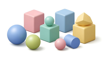 Fototapeta premium Minimal 3D Geometric Shapes Collection on White Background – Pastel Vector Style