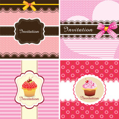 Cute Pink Cupcake Invitation Cards