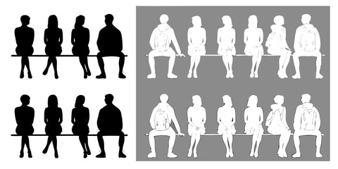 Silhouettes of people sitting on a bench displayed in varying shades