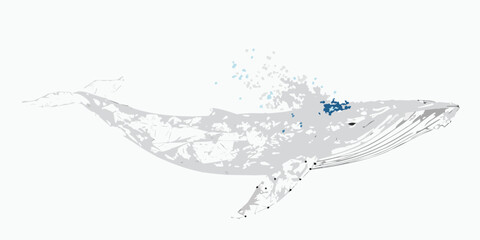 An artistic rendering of a whale breaching with water splash effects