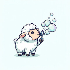 Obraz premium Icon of a sheep playing with soap bubbles 