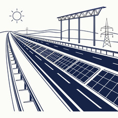 Futuristic Highway with Solar Panels and Overhead Structure