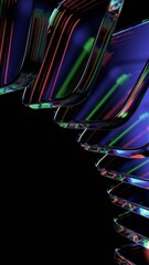 Abstract iridescent glass blocks on a black background, vertical orientation, 3d render