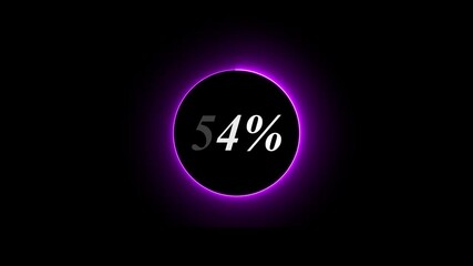 Abstract glowing neon circle loading bar animation on black background . Neon circle in charging percent icon. futuristic technology concept on animation video.. 54% charge available right now .