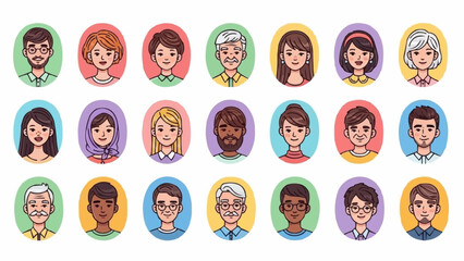 Diverse Collection of Cartoon Avatars Representing People of Various Ages and Genders.