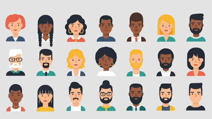 Diverse group of people avatars in a flat design style.
