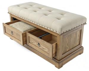 Beige Tufted Storage Bench