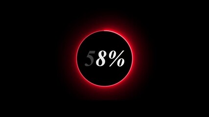 Abstract glowing neon circle loading bar animation on black background . Neon circle in charging percent icon. futuristic technology concept on animation video.. 58% charge available now .
