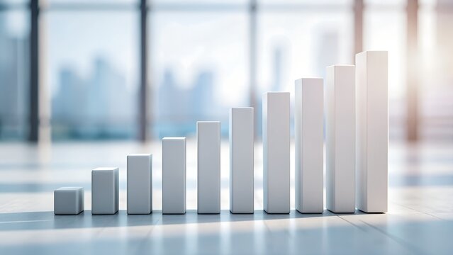 Increasing white bar graph showing business growth trend - Powered by Adobe