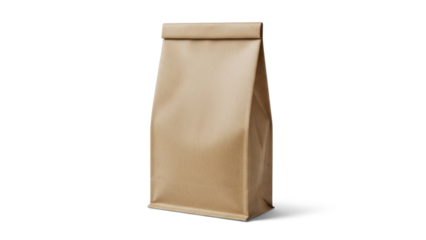 Brown paper bag with sealed top on transparent background