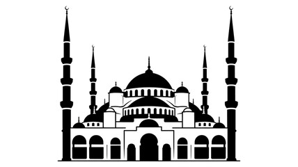 Fototapeta premium A black and white vector illustration of the Blue Mosque in Istanbul, rendered in a minimalist art styl