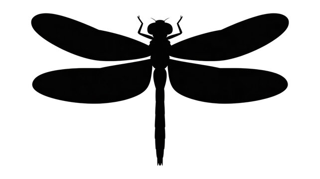 A black silhouette of a dragonfly against a white background.