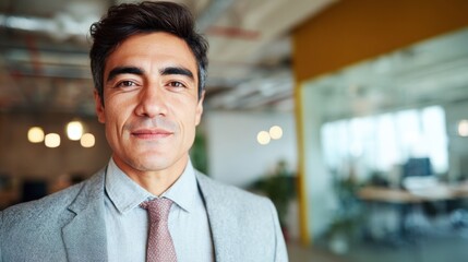 Obraz premium Professional man poses confidently in office setting during day time