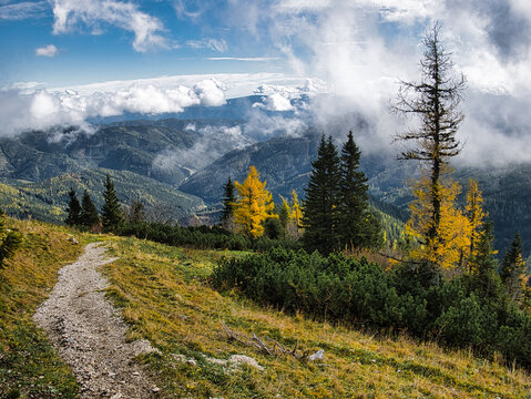 Beautiful Autumn day on a Hohe Veitsch mountain in Alps