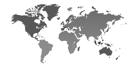 Naklejka premium A grayscale map of the world showing continents and oceans in silhouette