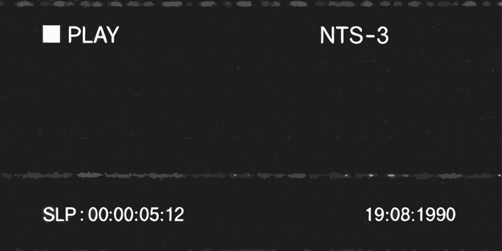 Vintage vhs tape display with play button timecode and date information