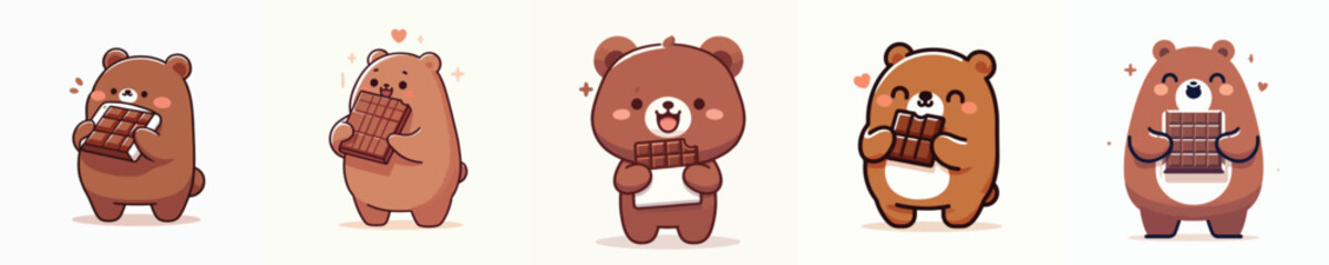 cute bear vector eating chocolate