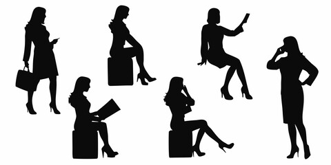 Silhouettes of professional women in various poses and business attire