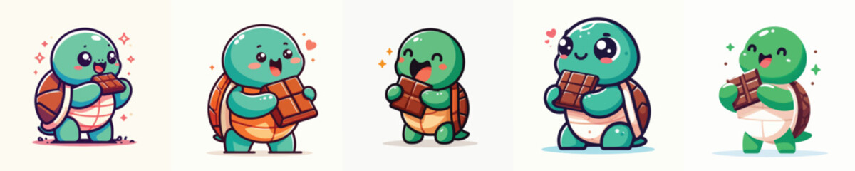 cute turtle vector eating chocolate