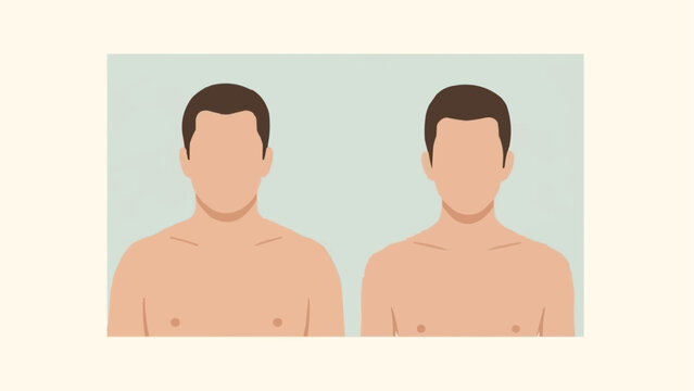 Two men with identical faceless torsos and hairstyles side by side.