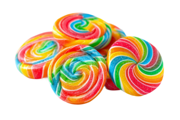 Colorful rainbow swirl candies flat lay isolated on transparent background