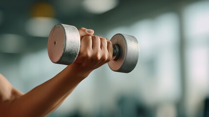 Person Holding a Dumbbell in Gym