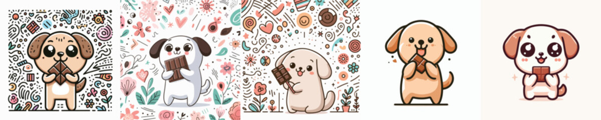 Naklejka premium cute dog vector eating chocolate