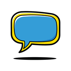 Fototapeta premium An empty blue speech bubble with a yellow outline appears on a white background.