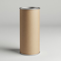A plain brown craft paper cylinder container mockup on a light gray background