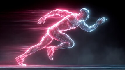 athlete running with neon glow effect