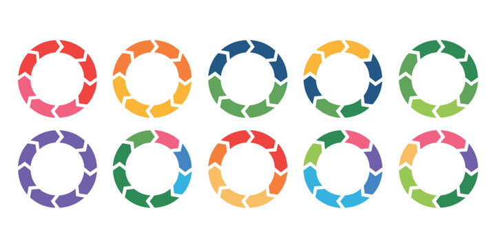 Vibrant circular arrow diagrams representing continuous cycles and sequential processes