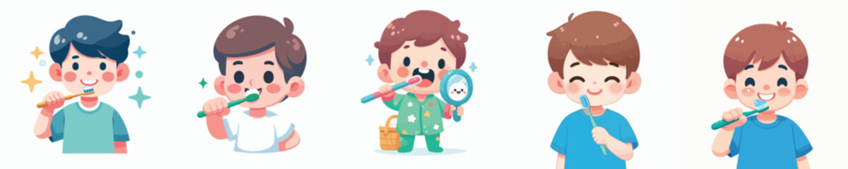vector of a boy brushing his teeth