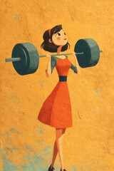 retro illustration of a woman lifting weights