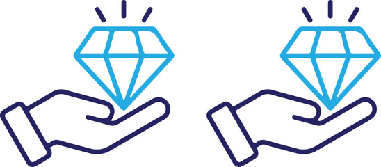 hand holding diamond bule line icon set vector illustration style art logo two icon