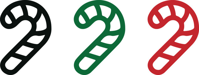 christmas candy cane black red green three set vector illustration art 