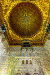 Naklejka premium Ceiling decorations of Hall of Ambassadors in Seville Alcazar, Spain