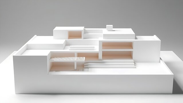 verglas. Abstract architectural model with stepped sections and clean cuts. real-estate listings, architecture portfolios, designed for interior renovation comparisons for interiors.
