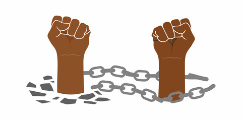 Raised fists breaking chains a symbol of freedom and resistance