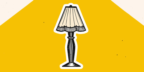 A vintage style table lamp illustration against a bright yellow background