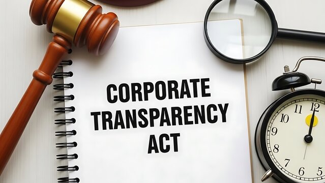 Corporate transparency act document with gavel and clock