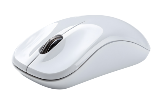 Glossy Modern White PC Mouse with Scroll Wheel, isolated on transparent background - Powered by Adobe