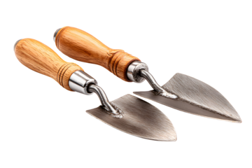 High-Quality Hand Trowels, Wood and Metal, isolated on transparent background
