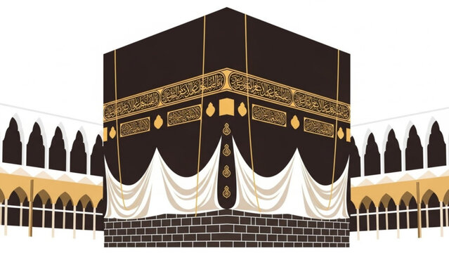 Kaaba Structure Isolated on White Background for Islamic Content Design