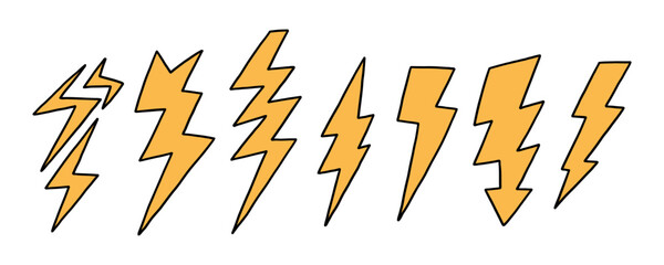 Bolt Lightning Thunder Flash Electric Set. Thunderbolt Lightening Icon Collection. Light Energy Logo. Vector Illustration