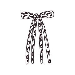 Whimsical Bow with Leopard Print Animal Pattern. Coquette Ribbon Graphic Line Hand Drawn Design. Fashion Vector Sketch Illustration